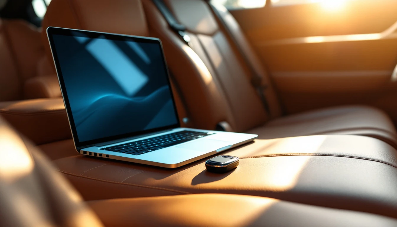 BMW smart key and diagnostic laptop on the seat of a BMW during a mobile key replacement in Arlington, Texas