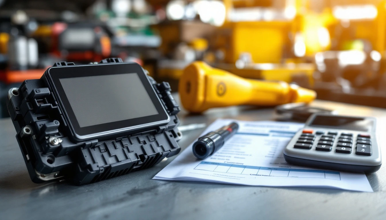 Engine control module next to a scan tool and a cost worksheet during a replacement estimate